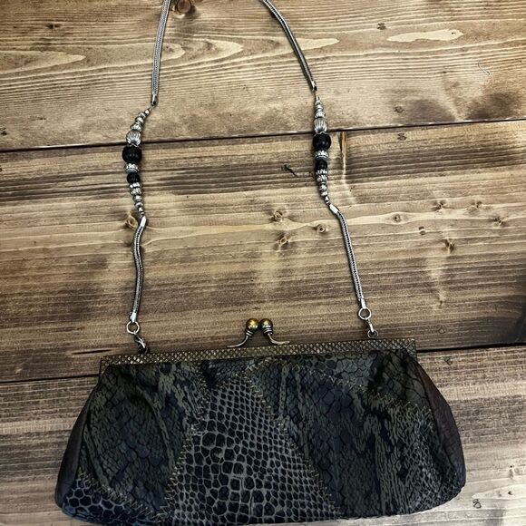 Handmade clutch from India snake print chain strap beaded boho - Picture 2 of 9